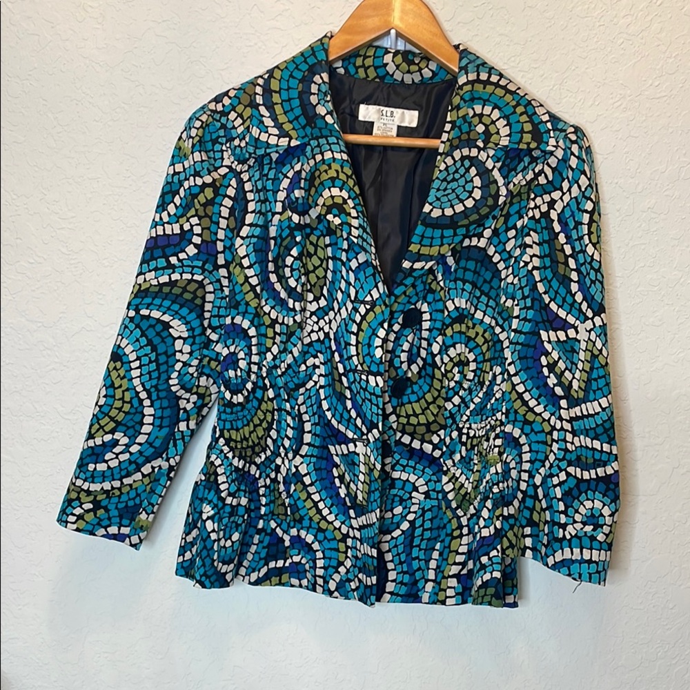 CAbi Blue and Green Mosaic Women's Blazer
